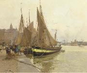 Eugene Galien-Laloue A bustling quayside oil on canvas